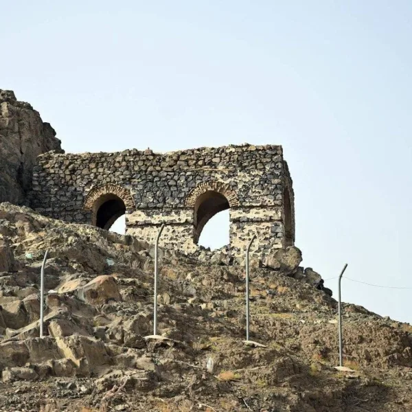 Old walls on the volcanic rock of the harrah